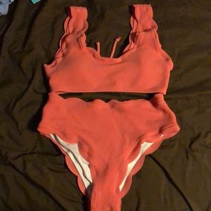 Size large coral scalloped bikini